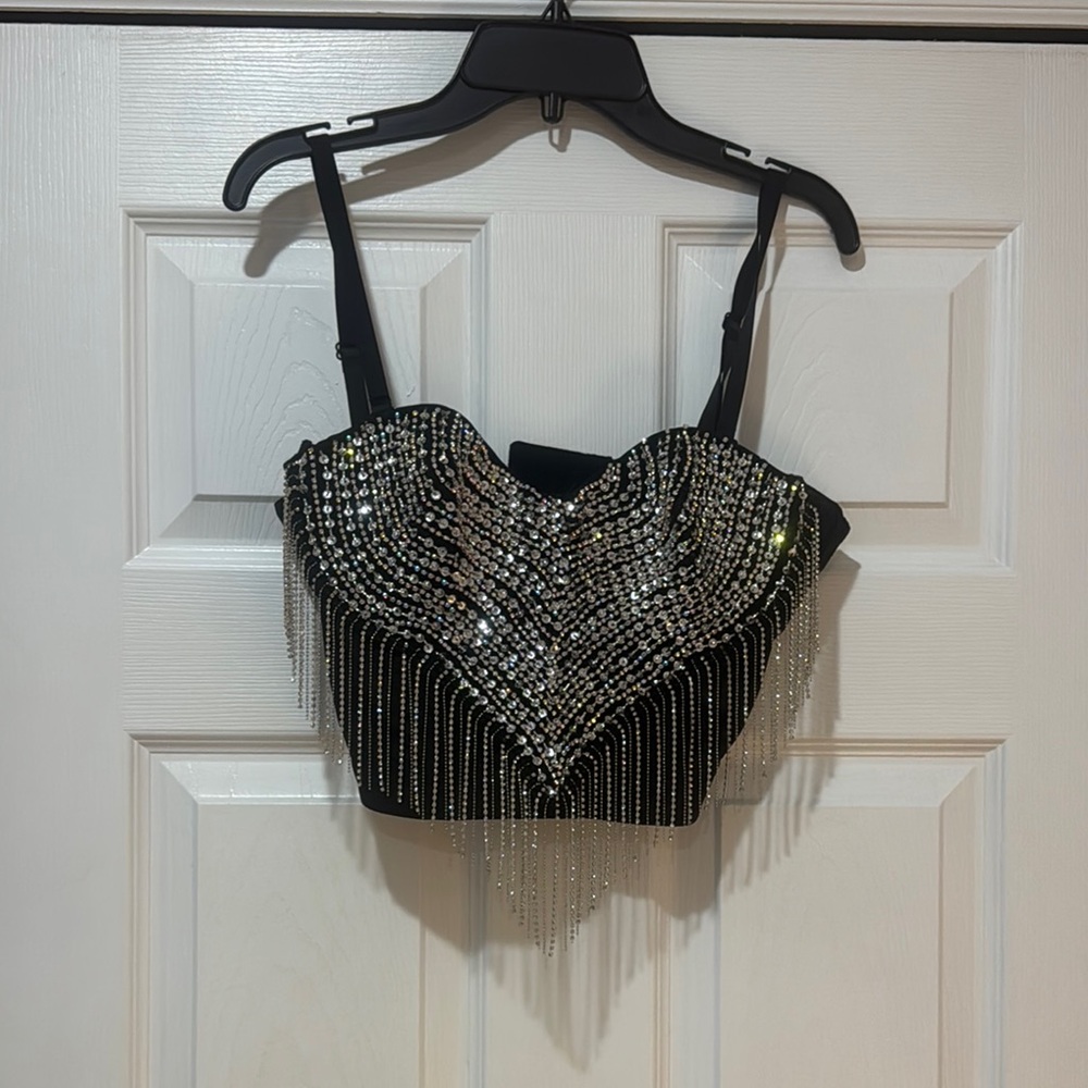 Black and Silver Embellished Women's Top
